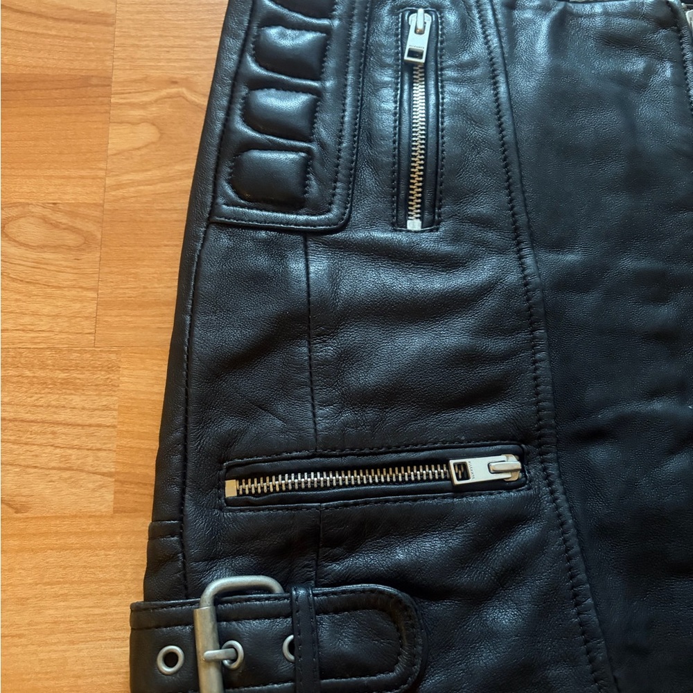 All Saints Alva Black Leather Biker Mini Skirt - Picture 3 of 15